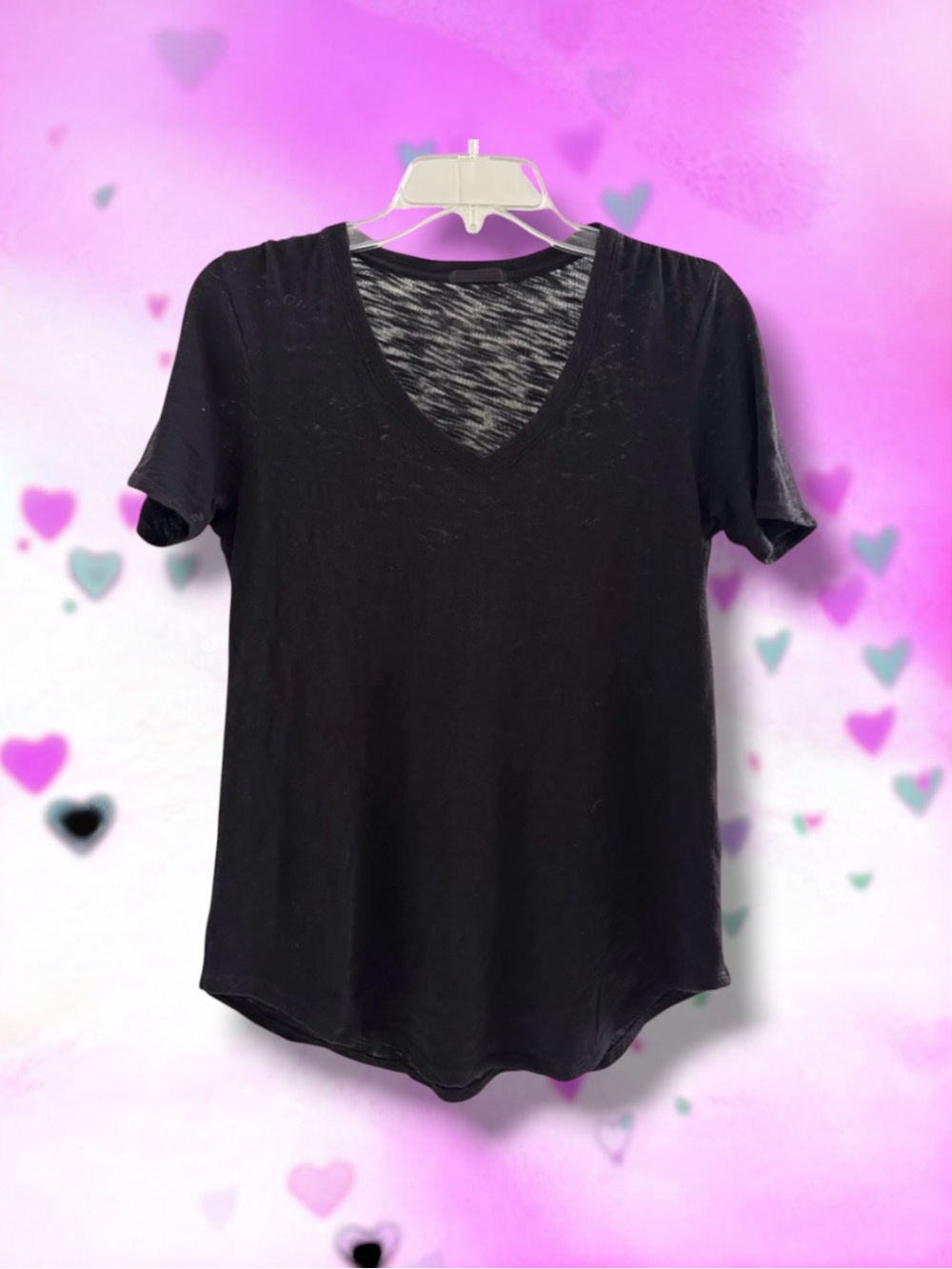 💕ATM Women’s Short Sleeve Slub Jersey V-Neck Tee • BLACK • Size MEDIUM